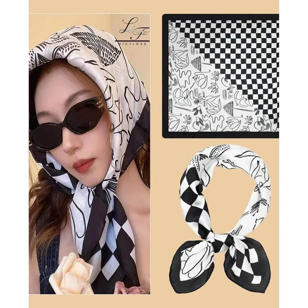 Satin Bandanas Head A35 Plaid Scarf Women Lightweight Silk Hair Wrap Sleep Scarf